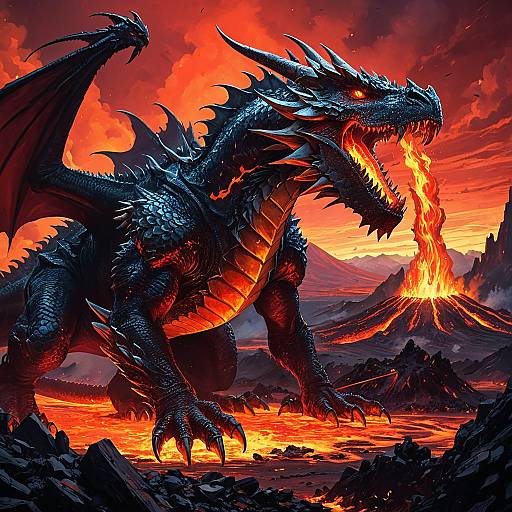 Fire-Breathing Dragon in Volcanic Crater