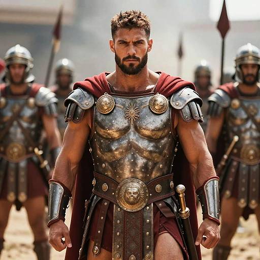 Intense Gladiator in Dynamic Combat Scene