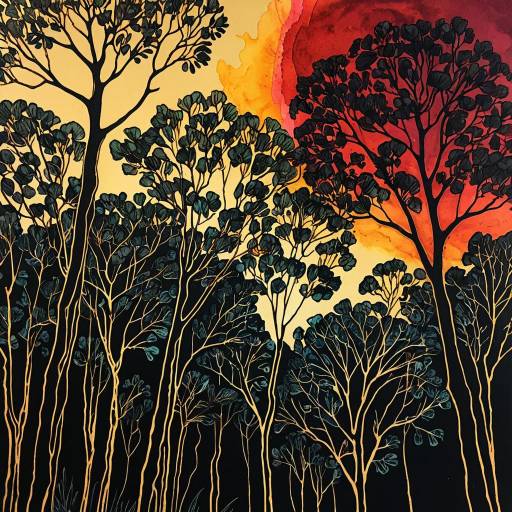Eucalyptus Silhouette with Vibrant Background