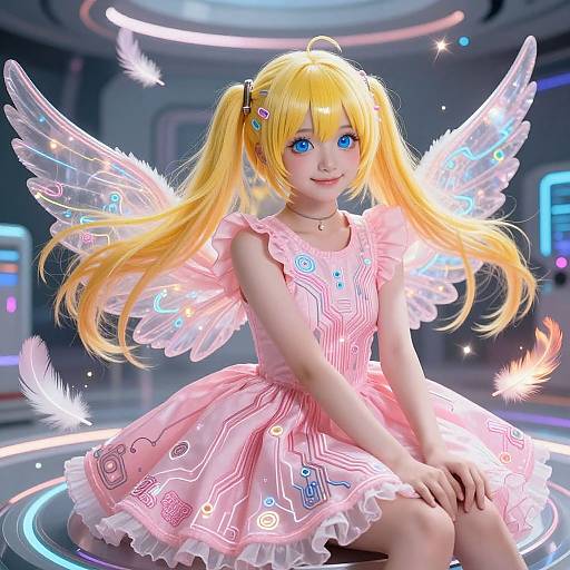 Cyberpunk Electronic Girl in Circuit Dress