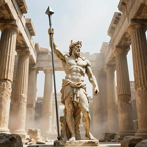 Muscular Greek God Statue with Thunderbolt
