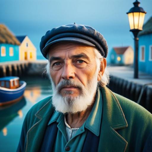 Portrait of an Old Fisherman in Seaside Village