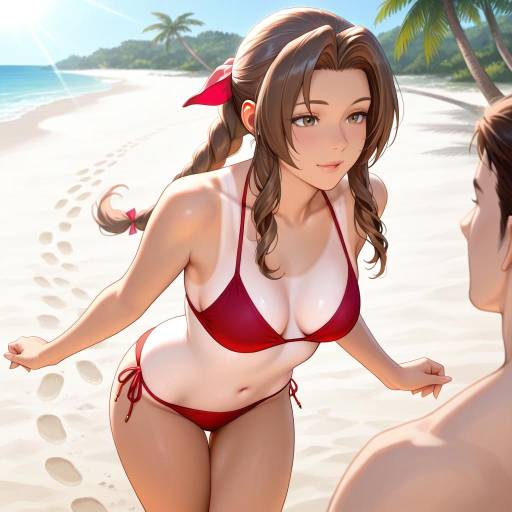 Aerith at the Beach: Sunlit Whimsy