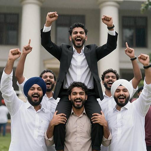 Joyful Celebration of Eight Enthusiastic Men