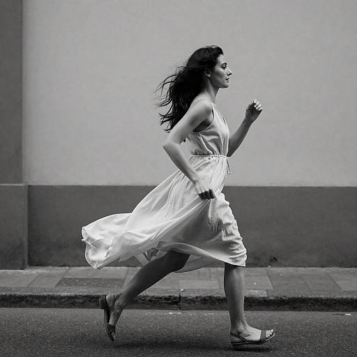 Grainy Black and White Running Woman