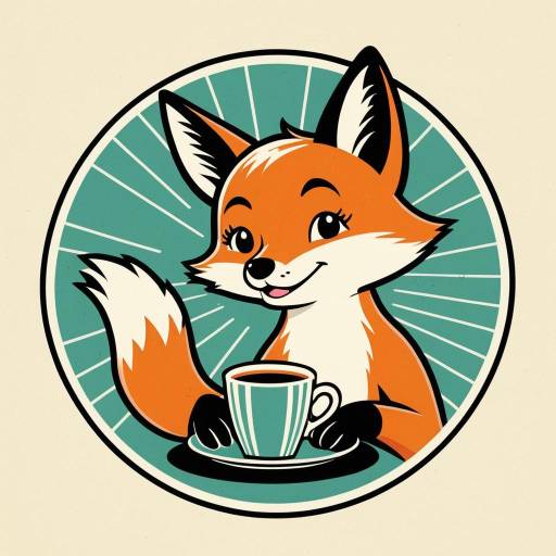 1950s Style Cartoon Fox with Coffee