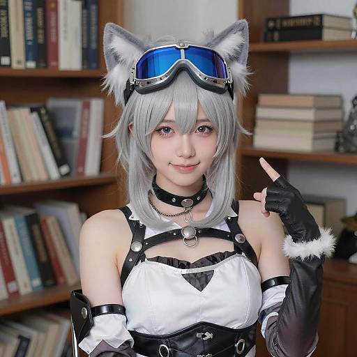Asian Woman in Silver Hair Cosplay