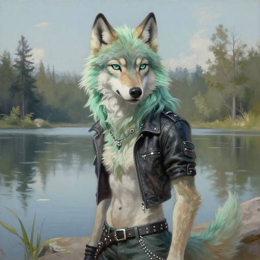 Androgynous Pastel-Green Anthro Wolf Portrait