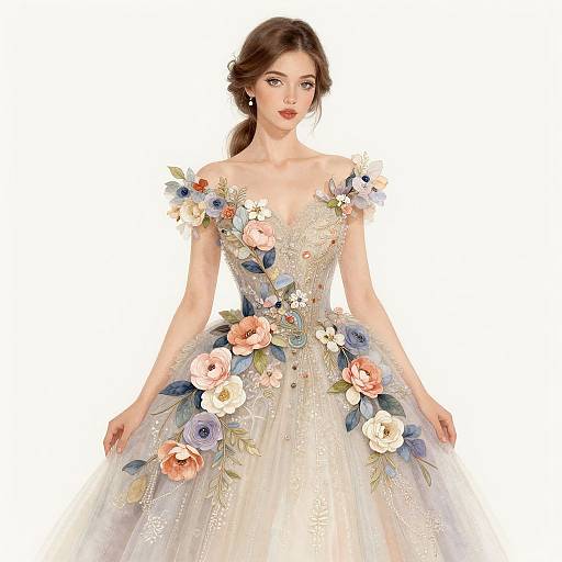 Elegant Woman in Floral Gown