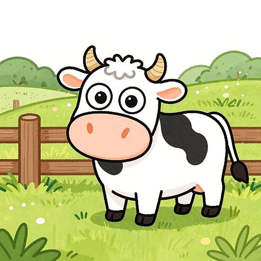 Playful Cartoon Cow in Pasture