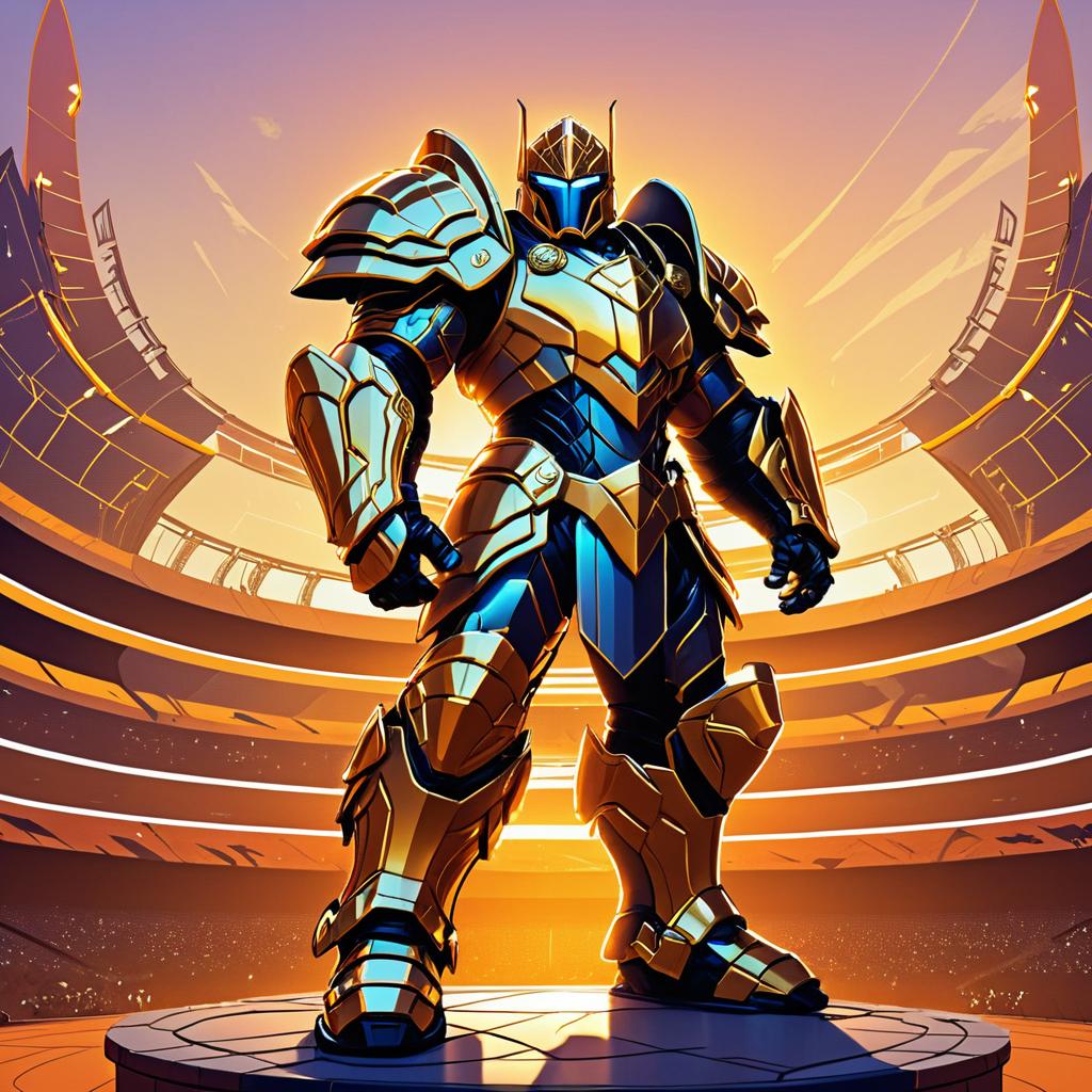 Futuristic Gladiator in Sunset Arena