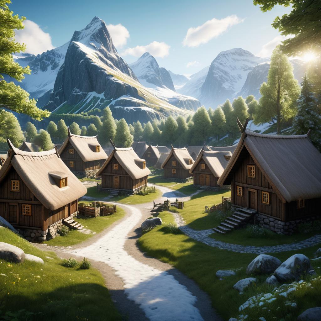 Photorealistic Nordic Viking Village Scene