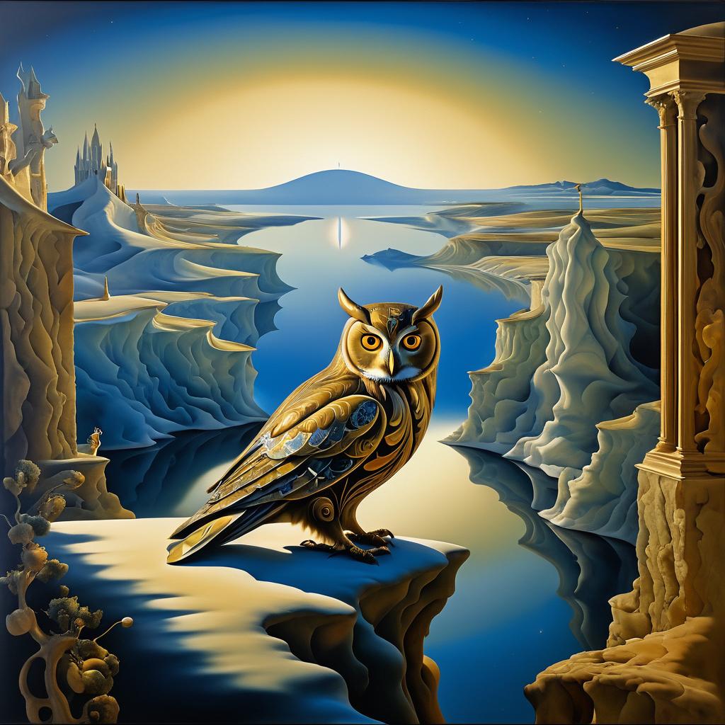 Surreal Owl in Renaissance Landscape