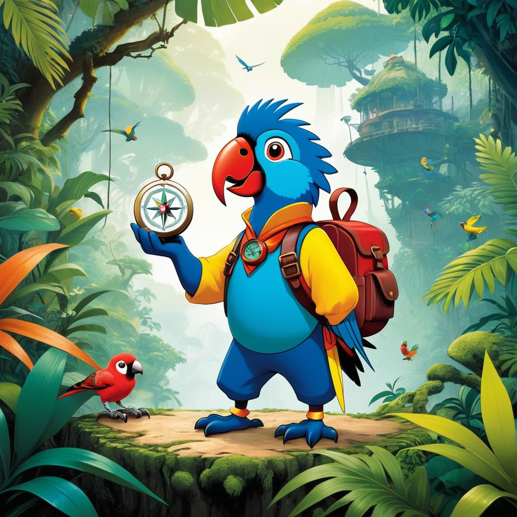 Quirky Jungle Adventurer with Parrot