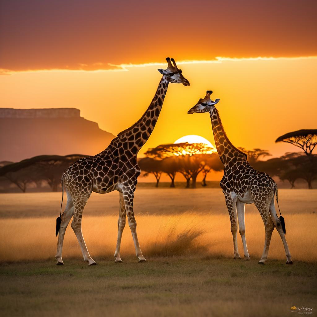 Majestic Giraffe at Table Mountain Sunset