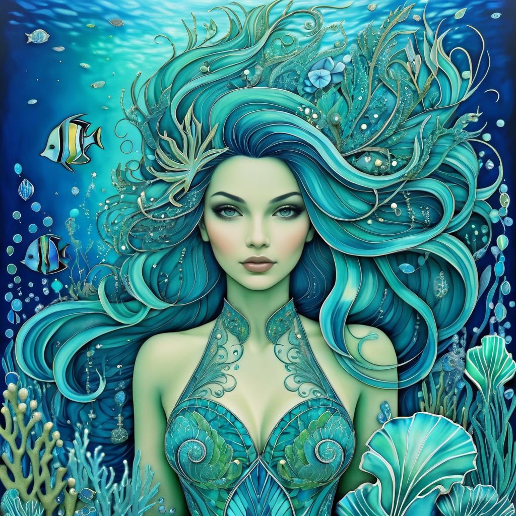 Enchanting Ocean Siren with Underwater Creatures