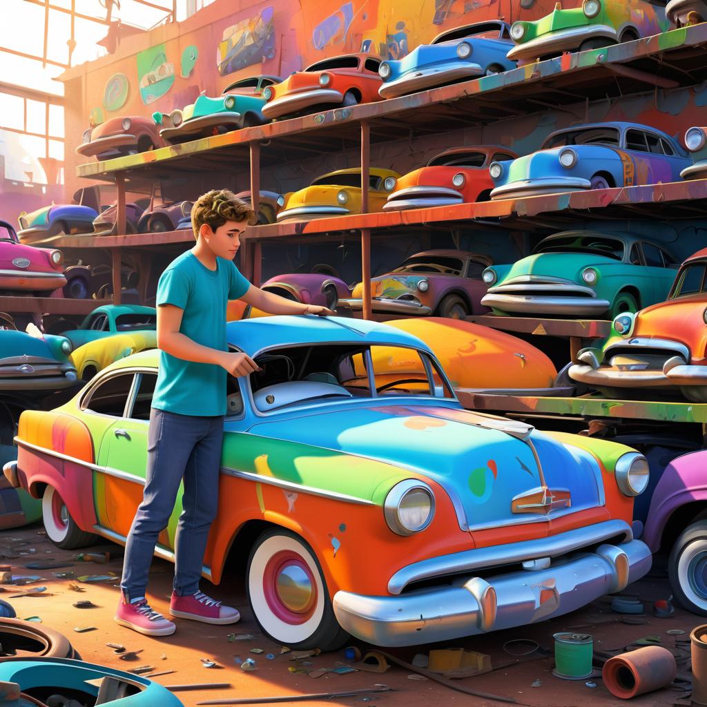 Colorful Pixar Mural of Teen Mechanic