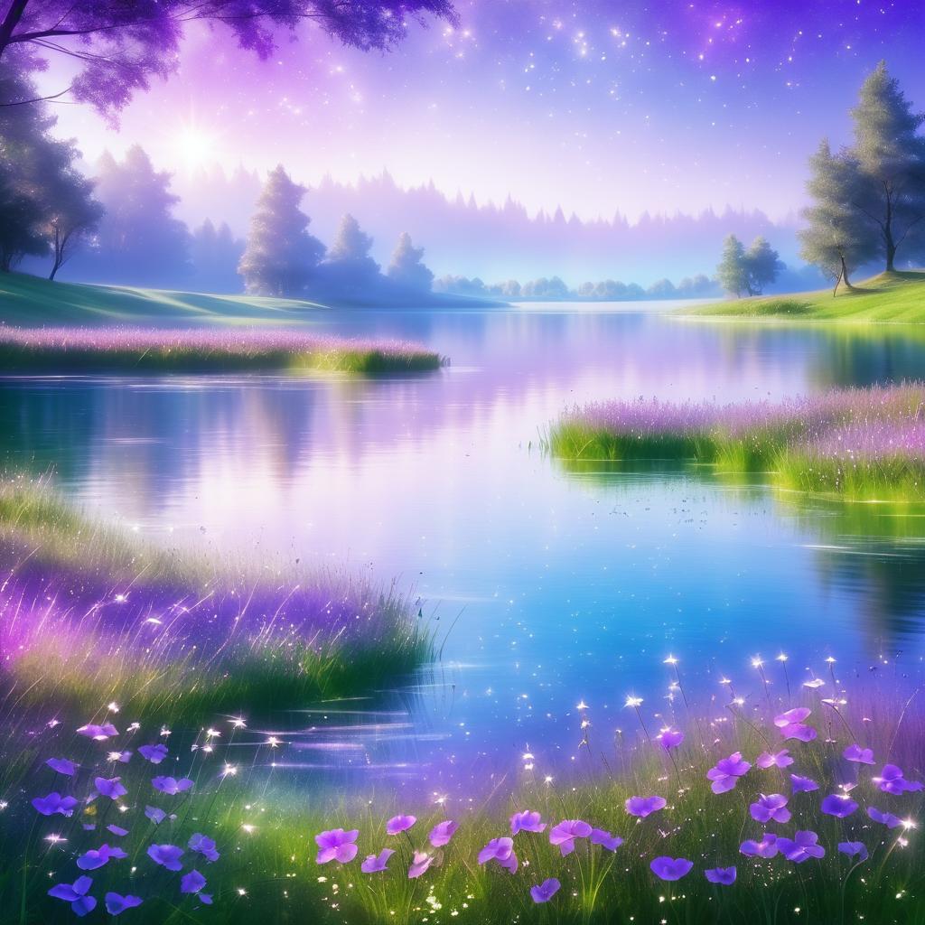 Serene Fantasy Meadow with Shimmering Lake