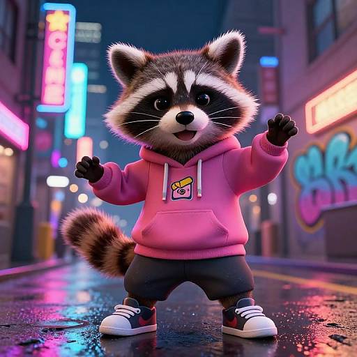 Playful Raccoon Furrsona in Neon City