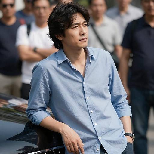 Relaxed Man Leaning on Black Car