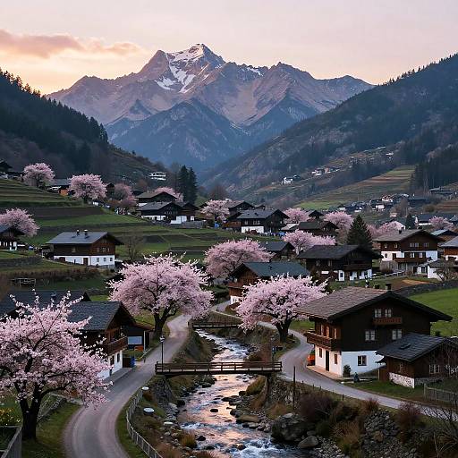 Serene Fantasy Mountain Village at Dawn