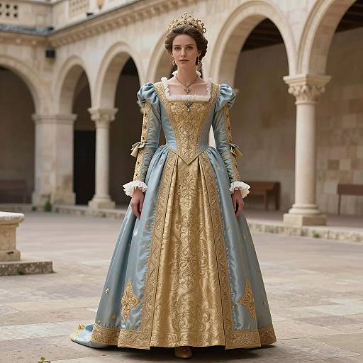 Renaissance Woman in Blue and Gold Gown