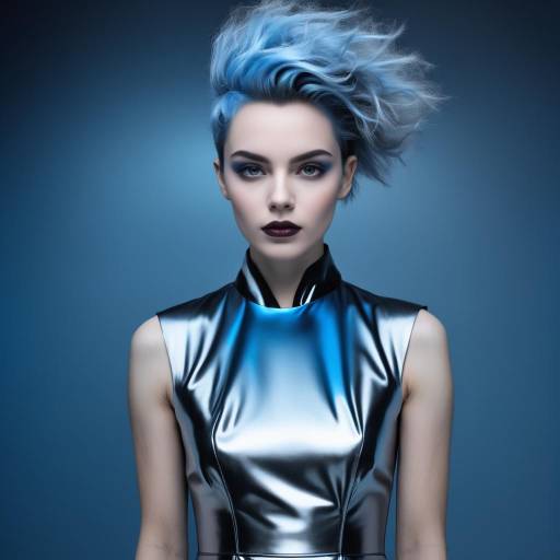 Futuristic Portrait of Woman with Blue Hair