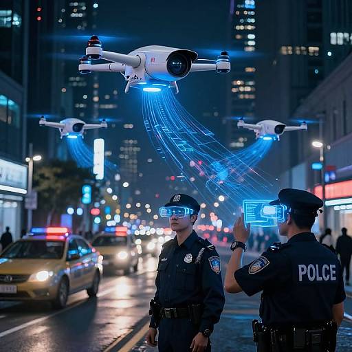 Cyberpunk Police AI Surveillance Scene