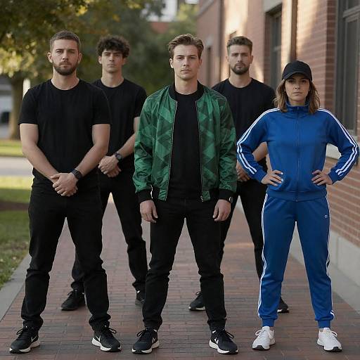 Urban Gathering on a Brick Pathway