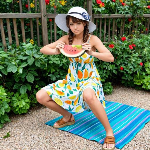 Curious Girl with Watermelon Power Pose Curious Girl with Watermelon Power Pose