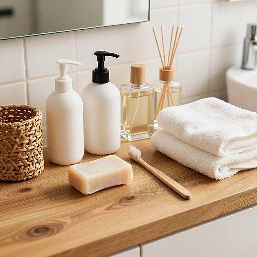 Cozy Rustic Bathroom Toiletries Setup