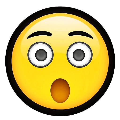 Digital emoji of a surprised yellow face with wide, round eyes and an open, oval mouth against a white background.