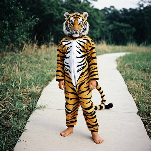 Kid in Classic Tiger Costume Outdoors