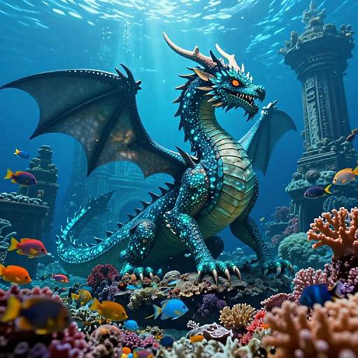 Bioluminescent Dragonfish Guards Sunken Temple