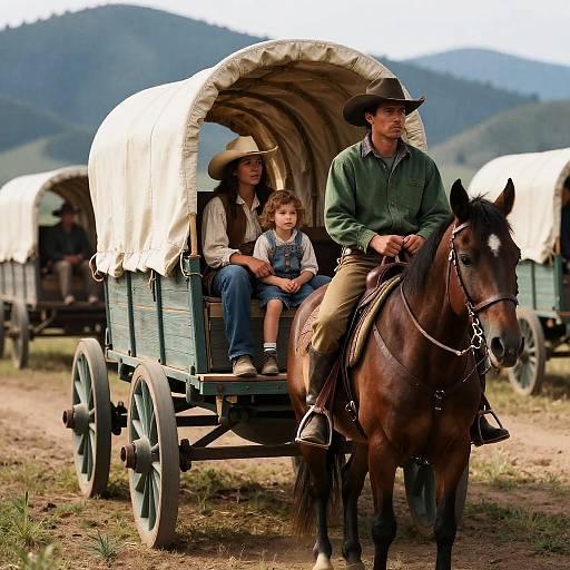 Intense Western Scene with Covered Wagons