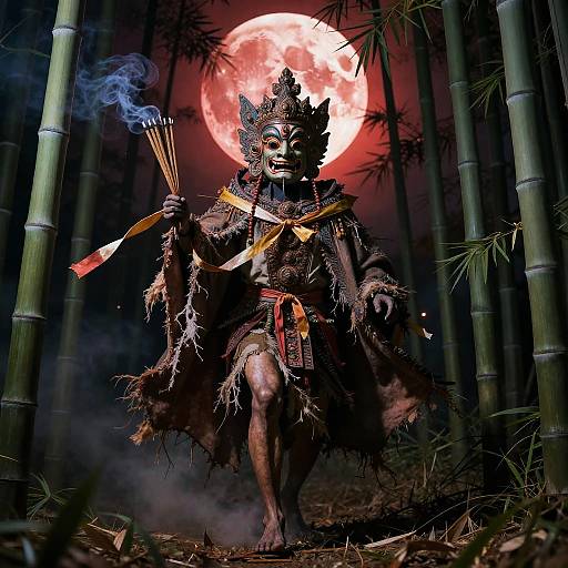 Legless Barong Beneath a Blood Moon