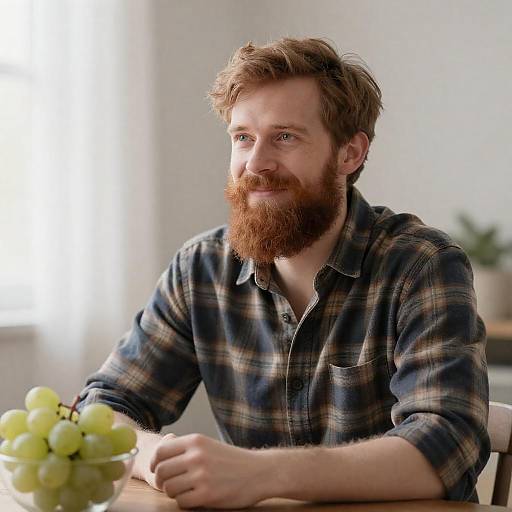 Bearded Man by Table with Grapes