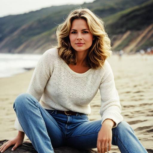 Woman in Casual Beach Outfit Sitting on Sand