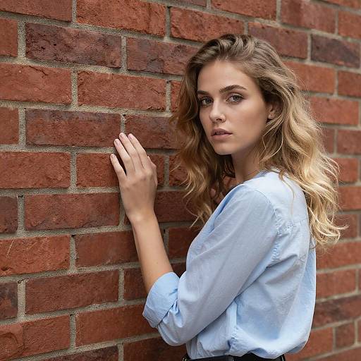 Painterly Portrait of Woman by Brick Wall