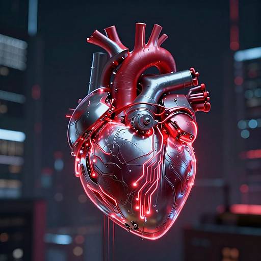 Cybernetic Heart in Futuristic City