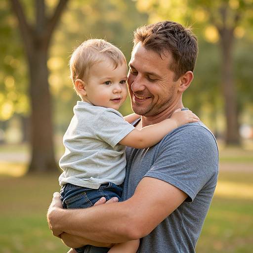 Father's Warm Embrace in Sunlit Park