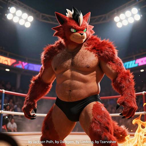 Anthropomorphic Incineroar Fighter in Boxing Ring