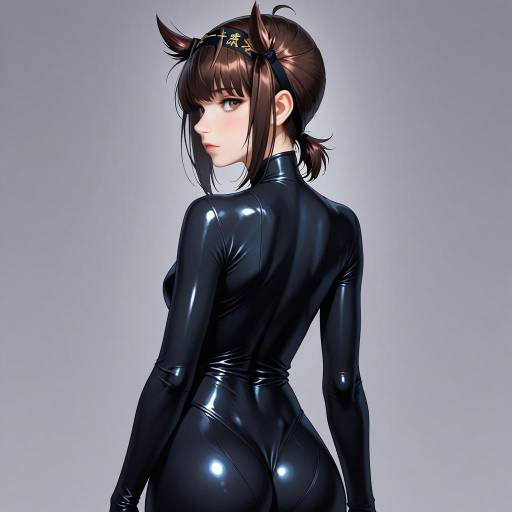 Stylish Girl in Black Bodysuit Pose