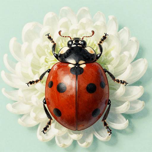 Intricate Watercolor Ladybug on Chrysanthemum