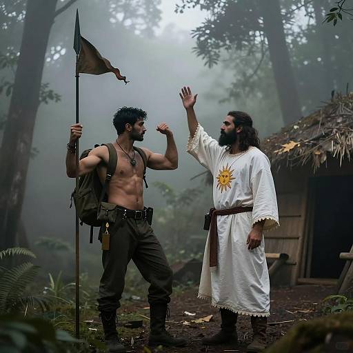 Mystical Encounter in a Foggy Forest