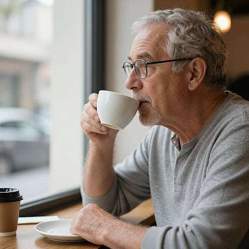Senior Man Enjoying Coffee by Window