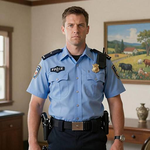 Intense Male Officer in Uniform