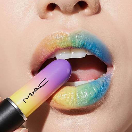 Close-Up of Rainbow Gradient Lips with MAC Lipglass