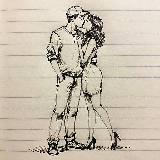 Intimate Sketch of Couple About to Kiss