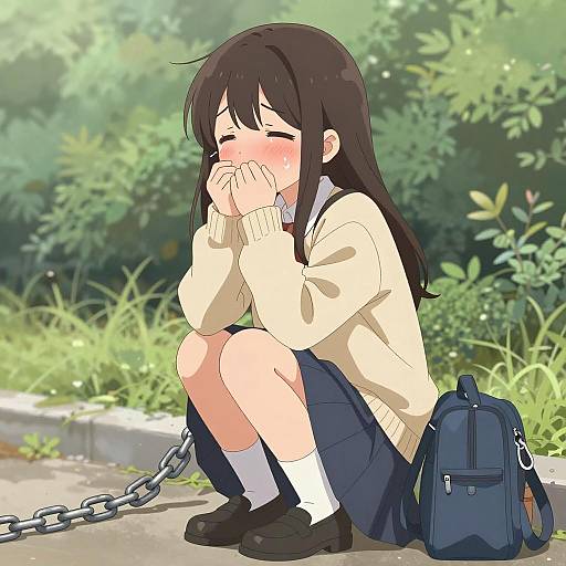 Emotional Anime Girl in Nature